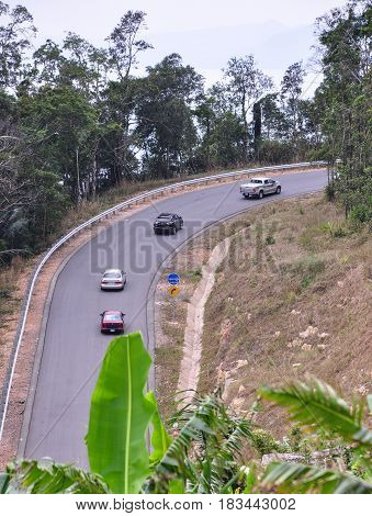 Mountain Road With Green Forest