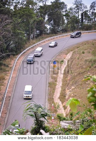 Mountain Road With Green Forest