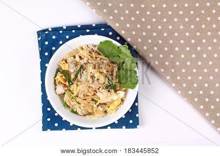 Fried Egg And  Ginger With Minced Pork In Soup.