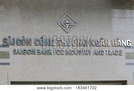 HO CHI MINH CITY VIETNAM - NOVEMBER 30, 2016: Saigon Bank for Industry and Trade. Saigon Bank for Industry and Trade is a Vietnamese bank and  apart of the Saigon Bank group.