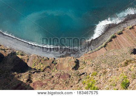 The cliff face of Cabo Girao as seen straight down from viewpoint. Madeira. Portugal