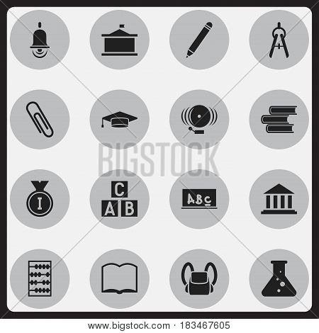 Set Of 16 Editable University Icons. Includes Symbols Such As Arithmetic, Book, School Board And More. Can Be Used For Web, Mobile, UI And Infographic Design.