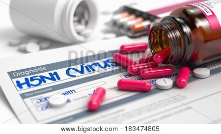 H5N1 - Virus Inscription in Extract From the History of Disease. Close Up View of Medical Concept. 3D Illustration.