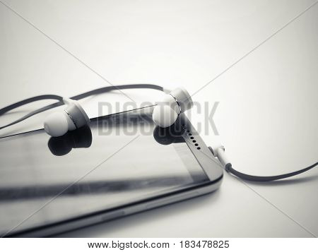 Smartphone with Headphone on Elegance White Background