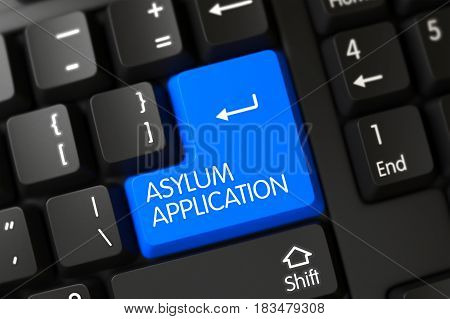 Blue Asylum Application Keypad on Keyboard. 3D Render.