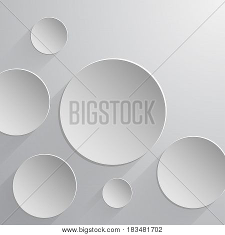 Abstract paper circles of white color in different sizes isolated on light background. For business inforgaphics or presentation, banners, web-design
