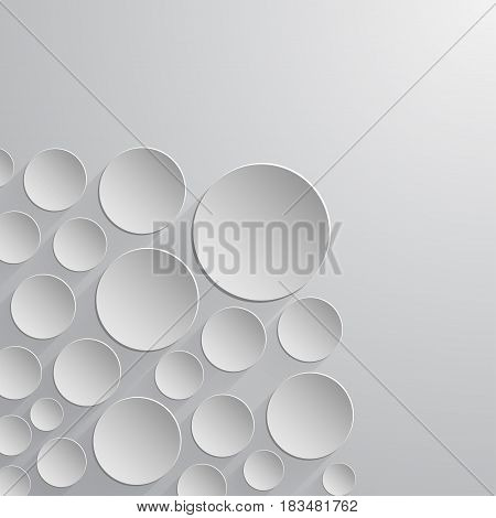 Abstract paper circles of white color in different sizes isolated on light background. For business inforgaphics or presentation, banners, web-design