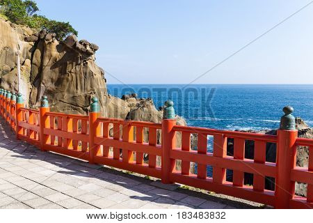 Aoshima Shrine and coastline in Japan