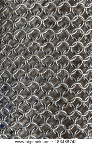 Texture of chainmail of a medieval armor knight, Pattern, background, closeup, detail
