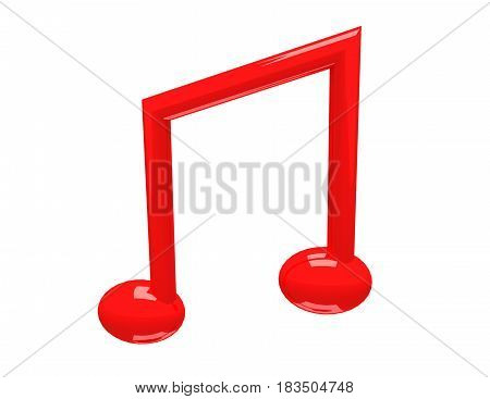 3D Illustration Of Red Music Note Isolated On White Background. Rendered Illustration