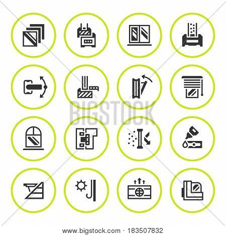 Set round icons of modern window isolated on white. Vector illustration