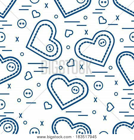 Cute Seamless Pattern With Needle Cases And Buttons. Greeting Card Valentine’s Day.