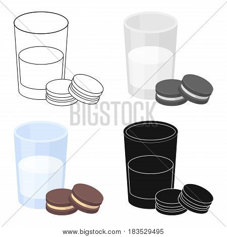 Glass of milk with cookies icon in cartoon design isolated on white background. Sleep and rest symbol stock vector illustration.
