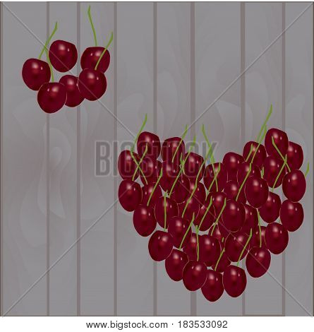 vilozhenaya cherry in form of heart on the background of derevyanye