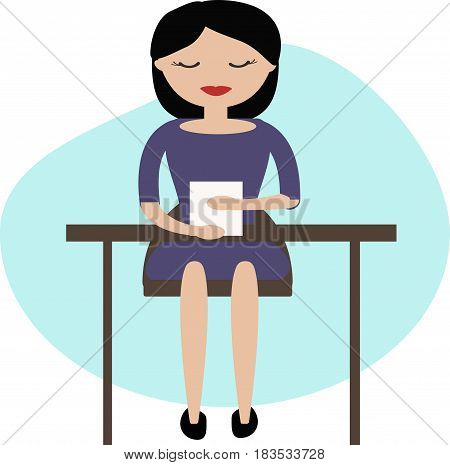 Woman working in the office with documents at the table