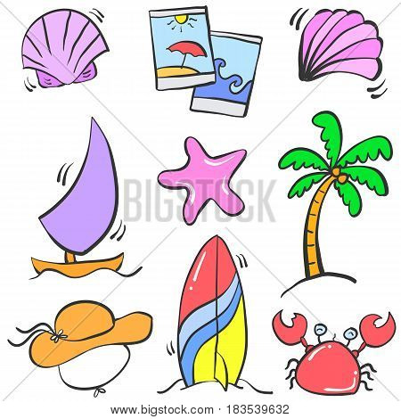 Doodle summer element vector art collection stock