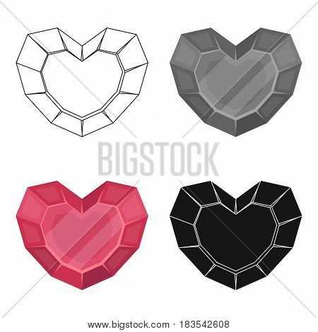 Heart-shaped gemstone icon in cartoon design isolated on white background. Precious minerals and jeweler symbol stock vector illustration.