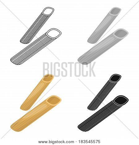 Penne rigate pasta icon in cartoon style isolated on white background. Types of pasta symbol vector illustration.