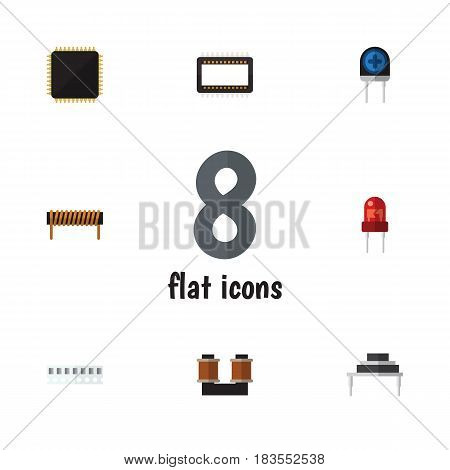 Flat Electronics Set Of Cpu, Bobbin, Destination And Other Vector Objects. Also Includes Transistor, Unit, Mainframe Elements.
