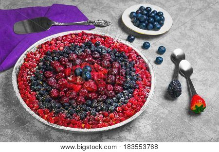 Berry Round Pie Tartlet Made From Assorted Red And Blue Berries