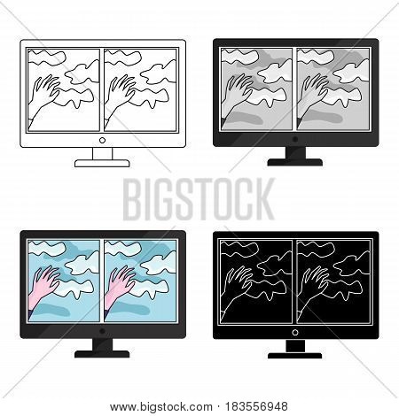 Virtual reality glasses overlay on monitor icon in cartoon style isolated on white background. Virtual reality symbol vector illustration.