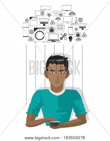young man smartphone internet of things vector illustration