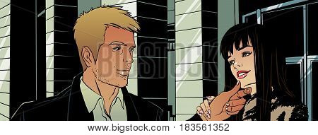 Young man and his girlfriend. Vector illustration.
