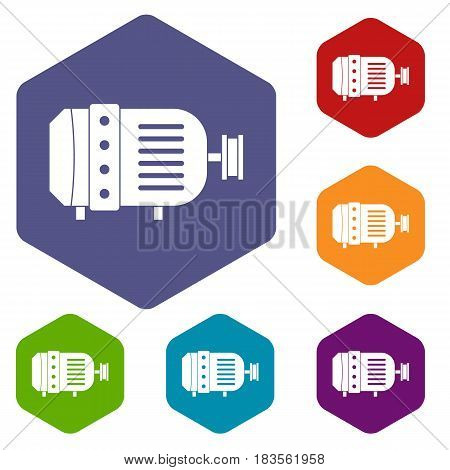 Electric motor icons set hexagon isolated vector illustration