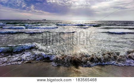 Photo of the beach early in the morning. Seascape.