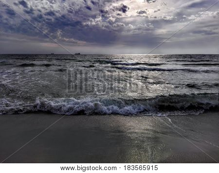 Photo of the beach early in the morning. Seascape.