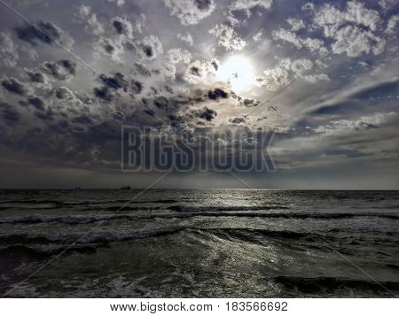 Photo of the beach early in the morning. Seascape.