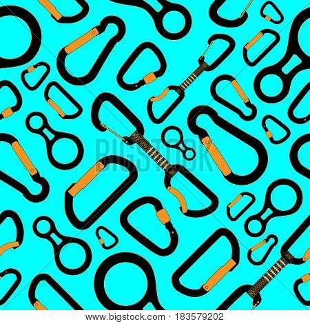 Seamless pattern with climbing equipment, eight and quickdraw