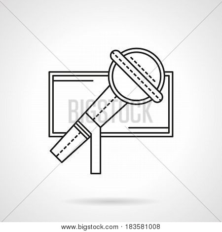 Close-up image of microphone. Symbol for show, singing festivals, karaoke and other events. Flat black line vector icon.