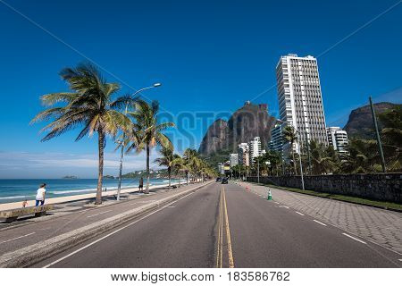 Avenue With Scenic Landscape Along Sao Conrado Beach in Rio de Janeiro, Brazil