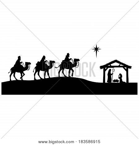 A vector illustration of a silhouette of the 3 wise men.