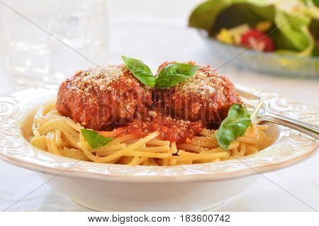 Rich and hearty spaghetti and meatballs in marinara sauce.