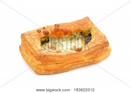 Close up fresh danish pastry on white background