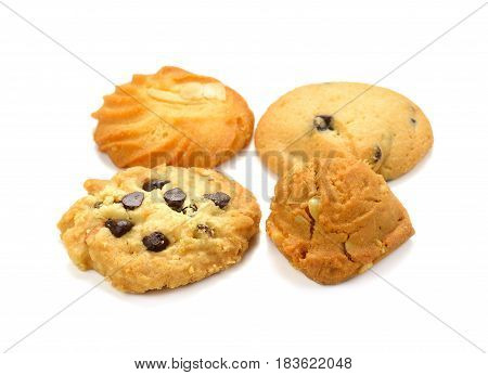 Chocolate chip cookies isolated on white background