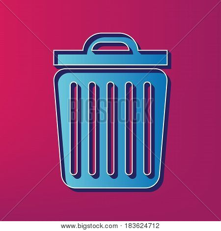 Trash sign illustration. Vector. Blue 3d printed icon on magenta background.