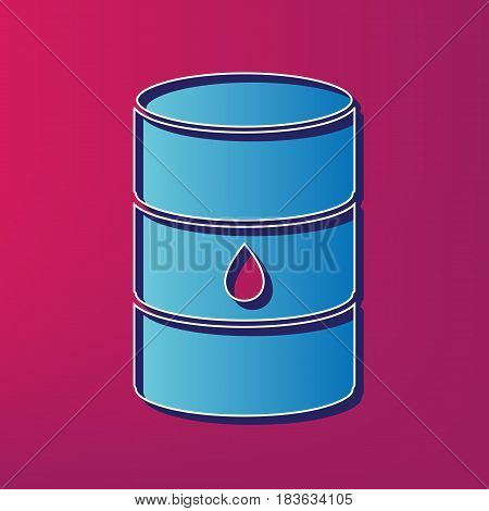 Oil barrel sign. Vector. Blue 3d printed icon on magenta background.