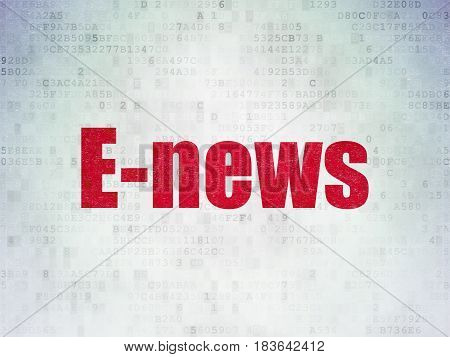 News concept: Painted red word E-news on Digital Data Paper background