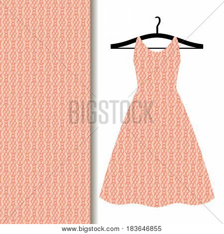 Women dress fabric pattern design on a hanger with geometric pattern of flash tone. Vector illustration