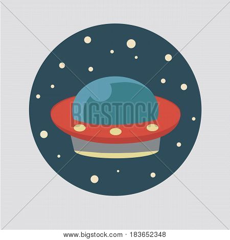 Illustration of UFO in cartoon flat style. Colored.