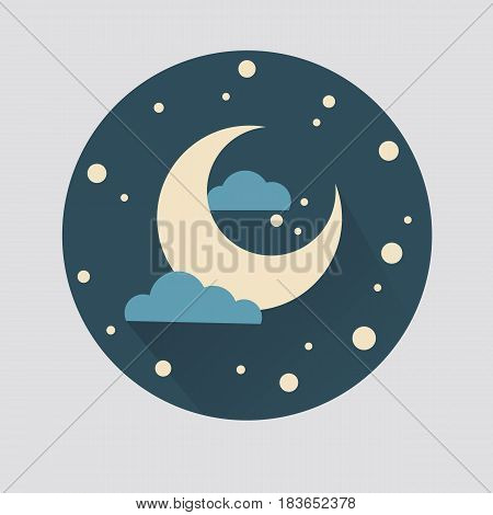 Illustration of the moon in a cartoon style. Colored.