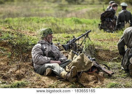 Rosowek Poland april 23 2017: Historical reconstruction battle for Stettin in 1945 Red army against Wehrmacht in Rosowek.