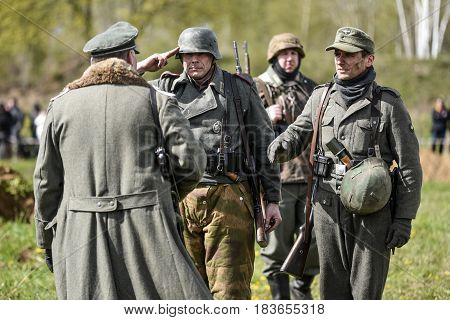 Rosowek Poland april 23 2017: Historical reconstruction battle for Stettin in 1945 Red army against Wehrmacht in Rosowek.
