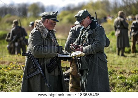 Rosowek Poland april 23 2017: Historical reconstruction battle for Stettin in 1945 Red army against Wehrmacht in Rosowek.