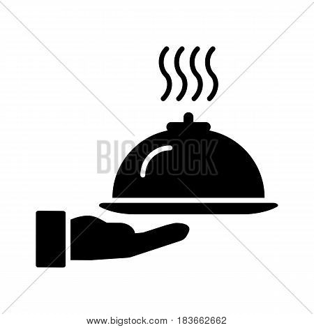 Restaurant cloche in hand the waiter icon flat. Illustration isolated on white background. eps 10