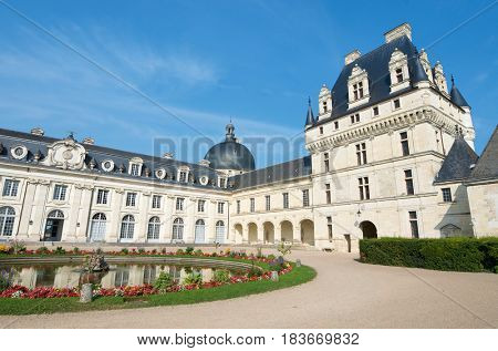 ValenÃÂ§ay Castle, Loire Valley, France. Built between the 16th and 18th centuries, mixing classical style architecture and the Renaissance.