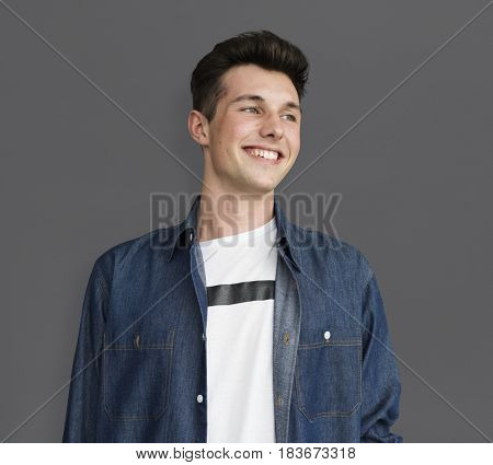 Portrait of Young Adult Caucasian Man Smiling Isolated
